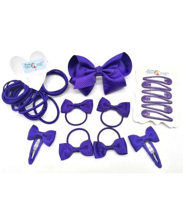 Set of 35 Pieces Hair Accessory School Ribbon Style Bow Bobbles Hair Clips Bows and Elastics Bands (Purple)