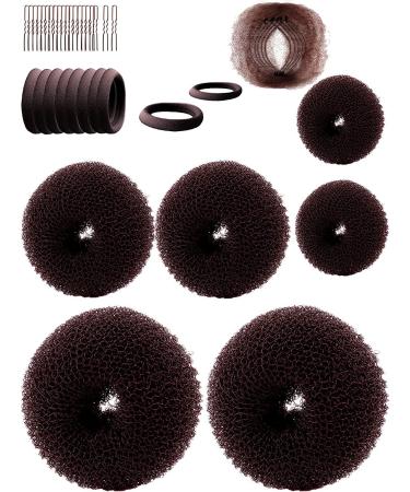 Hair Bun Maker,Hair Doughnut Shaper( 2 Small ,2 Medium ,2 Large )Hair Doughnut Sock Bun For Girl (Brown)