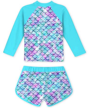 Girls 2 Piece Long Sleeve Swimsuit UPF 50+ Mermaid Design | Ages 4-10 - Buy Online on GoSupps.com
