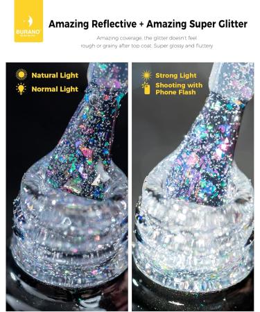 BURANO Holographic Gel Polish Reflective Glitter Gel Polish 7.3ml UV LED Pink Glitter Gel Nail Polish for Home DIY Diamond Gel Nail Polish Curing Required (YH21) - Buy Online on GoSupps.com