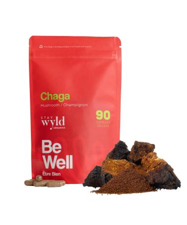 Stay Wyld Organics - Chaga Mushroom Supplement - 100% Canadian Mushroom Organic Chaga Capsules Supplements for Natural Cholesterol Level and Immune Support Non-GMO 90 Capsules Pouch