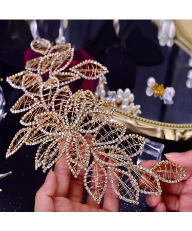 Eiaork Rhinestone Wedding Headpiece - Gold Leaf Bridal Headband Hair Vine for Bride and Bridesmaids - Buy Online on GoSupps.com