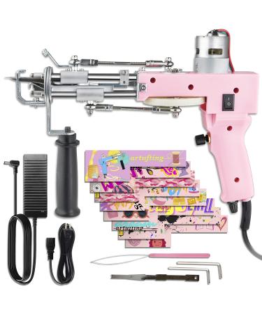 Tufting Gun 2 in 1 Cut Pile Loop Pile Rug Gun Machine Starter Kit Rug Tufting Kit Electric Tufting Gun Carpet Weaving Flocking Machine  Includes 10 Tufting Gun Skin Stickers  100-240V (Baby Pink)
