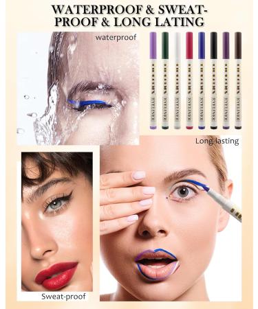8Pcs Matte Colored Liquid Eyeliner Pen- Pink Purple Blue Green Black White Brown Longlasting Waterproof Rainbow Colorful Neon Eye liner Pencil Set Halloween Cosplay Party Makeup Gift for Women Girl 8 Pcs - Buy Online on GoSupps.com