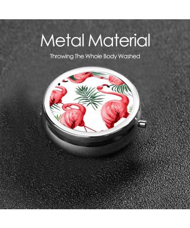 Flamingo Bird Green Leaf Round Pill Box | 3 Compartment Portable Travel Organizer for Vitamins & Medications - Buy Online on GoSupps.com