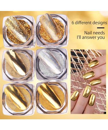 Chrome Nail Powder 6 Boxes - Aurora Magic Mirror Effect Holographic Glitter Sequins for DIY Nail Art - Gold - Buy Online on GoSupps.com