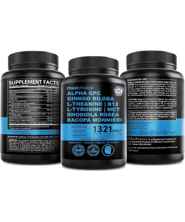 12-in-1 Nootropic Brain Supplement Anhydrous: Ginkgo Biloba for Brain Support, Memory and Focus - B12, Alpha GPC, L Theanine and Choline Supplements with Bioperine non Caffeinated 1321mg (180ct) 60 Count (Pack of 3) - Buy Online on GoSupps.com