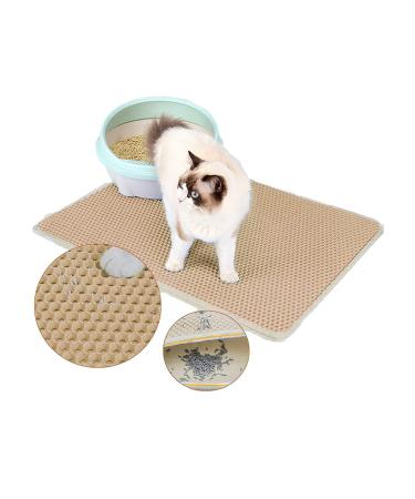 Premium Cat Litter Mat Cat Litter Box Mat Scatter Control Waterproof Double Layer Large Size (L Biege)