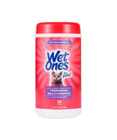 Wet Ones for Pets Freshening Multipurpose Wipes for Cats with Aloe Vera - Easy to Use Cat Wipes, Cat Grooming Wipes for Pet Grooming - Cat Grooming Wipes, Wipes for Cats, Pet Wipes 50 Count