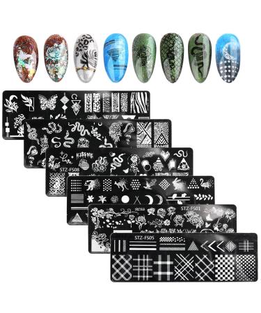 Mwoot 6 pieces nail art stamp plate manicure tool nail art stamping plates set flowers snake wild animal nail design diy nail stencil templates for salon manicure nails decoration - Buy Online on GoSupps.com