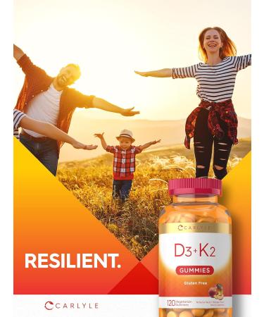 Carlyle D3 K2 Gummies 120 Count with Calcium | Vegetarian Non-GMO and Gluten Free Supplement - Buy Online on GoSupps.com