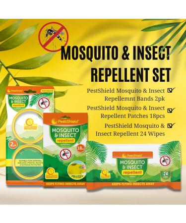 Mosquito Repellent Set: PestShield Mosquito Repellent Wipes 24pk Citronella Mosquito Repellent Patches 18pk and Citronella Mosquito Repellent Bracelet Bands 2pk - Full Protection Kit - Buy Online on GoSupps.com