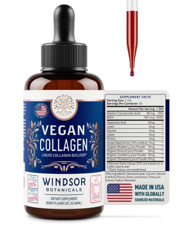 Vegan Collagen Builder Liquid Supplement - Collagen Booster with Vitamin C Biotin Hyaluronic Acid & Amino Acids - Vegetarian Collagen for Women Organic Fruit & Vegetable Blend - 60ml 30 Day