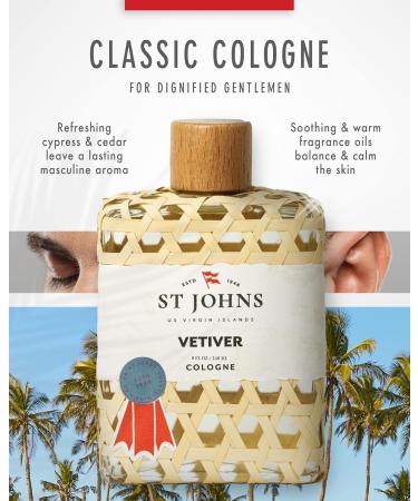 St Johns Classic Vetiver Cologne | New Virgin Islands Inspired Fresh Cologne Scent | Sophisticated Cologne Fragrance for Men (8 oz) - Buy Online on GoSupps.com