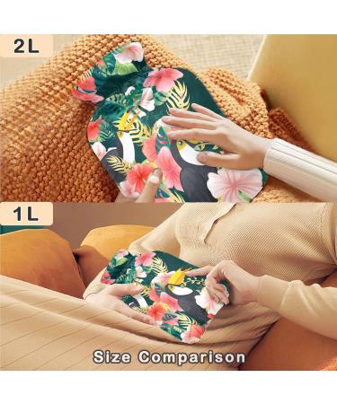 Naanle 2L Hot Water Bottle with Tukan Bird Hawaii Flowers Cover - Pain Relief & Therapy for Back Hands & Feet - Buy Online on GoSupps.com