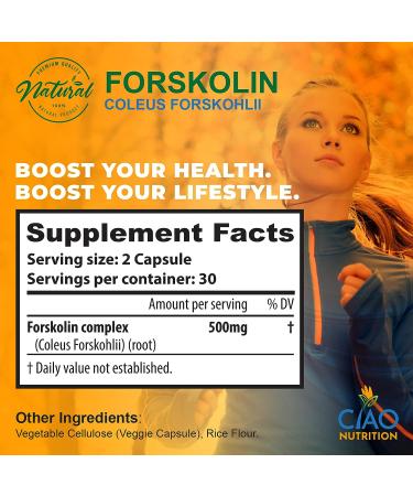 Ciao Nutrition Forskolin Supplement - Metabolism Booster and Appetite Suppressant - 500mg 60 Capsules - Buy Online on GoSupps.com