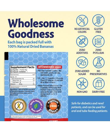 Prebiotic Nana Flakes 100% Pure Banana Flakes Medical Food Powder Decrease Fat Intake & Natural Remedy for Diarrhea & Heart Burn - Great Source of Fiber - Single Serve (100 Packets) Prebiotic 100 Single Serve Packets - Buy Online on GoSupps.com