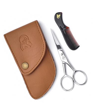 Beard and Mustache Trimming Scissors with Comb - Sharp Stainless Steel for Precision Grooming | Brown - Buy Online on GoSupps.com