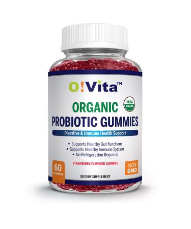 O!VITA Organic Probiotic Gummies - 5 Billion CFU Max Strength Strawberry Flavored Gut Health and Immune Support for Men Women and Kids (60 Non-GMO Gummies)