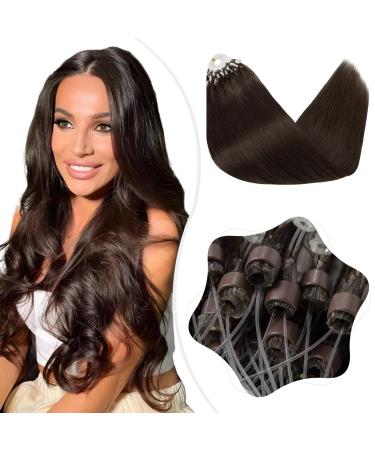 Elailite micro loop extensions real hair 50g 100 strands microring hair extension bondings prebonded hair part smooth remy 20 "/50cm #02 dark brown 50cm dark brown