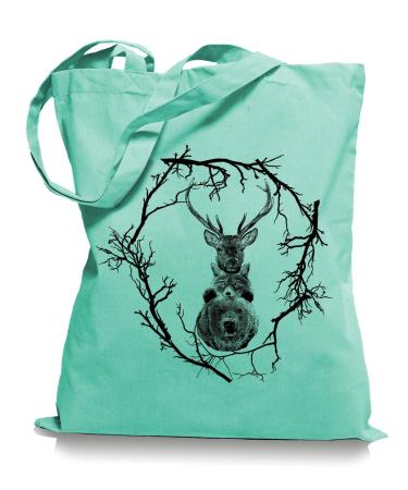 Ma2ca Forrest Animals fabric bag | Animals of the forest tote bag Mint
