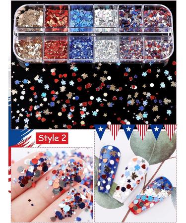 Kalolary Independence Day Glitter Nail Sequins - 4th of July Star Red Blue Silver Holographic Paillette for Patriotic Makeup & Decoration - Buy Online on GoSupps.com