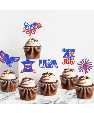 24 Pcs Independence Day Cupcake Toppers Glitter National Flag Cake Topper Picks Toothpick Toppers 4th of July Flag Day Photo Props for Patriotic Party Supplies (eagle-godbless-you) - Buy Online on GoSupps.com