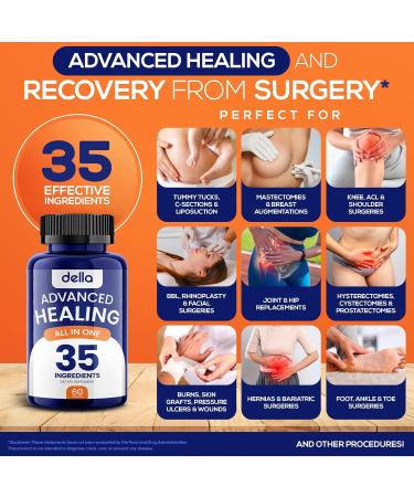 Della Advanced Healing Supplement - 35X Effective Wound Care & Scar Treatment | Post Surgery Support & Injury Recovery with Vitamins Minerals & Probiotics - Buy Online on GoSupps.com