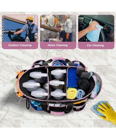 LoDird Cleaning Caddy Bag - 3 Compartment Organizer with Multifunctional Pockets - Handle and Shoulder Strap - Black/Pink - Buy Online on GoSupps.com