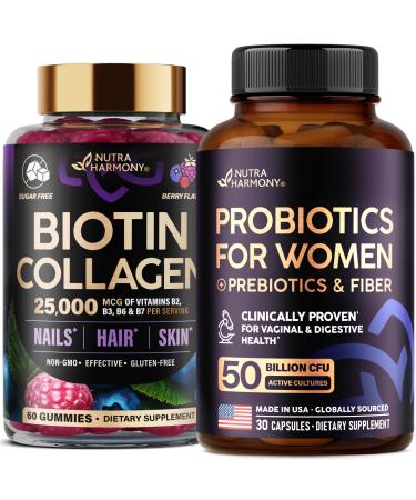 NUTRAHARMONY Biotin Collagen Gummies & Probiotics for Women Capsules