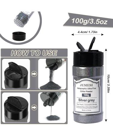 Glitzer Powder Jemesi Silver-Gray - Holographic Fine Glitter for Epoxy Resin Nail Art Body Decoration - 100g - Buy Online on GoSupps.com