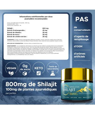 Shilajit Pure Himalaya 50g - 800 mg R sine de Shilajit + Boost Ayurv dique (Ashwagandha Crini re de Lion Maca) Test es en Laboratoire UE 1 unit (Lot de 1) 1.0 - Buy Online on GoSupps.com