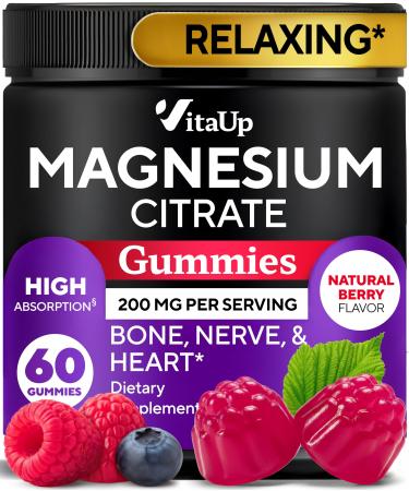 VitaUp Magnesium Citrate Gummies 200 mg High Absorption Magnesium Gummies for Women & Men Chewable Supplement for Adults to Support Normal Nerve Bone & Heart Function Vegan Chews 60 Count