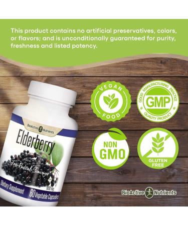 BIOACTIVE NUTRIENTS - Elderberry Capsules -600mg - Antioxidant Support Flavonols & Anthocyanins 2 Month Supply 60 Capsules - Buy Online on GoSupps.com