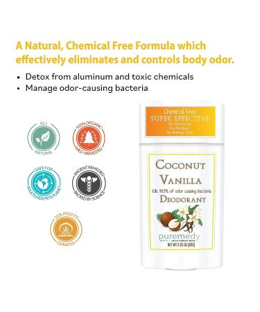 Puremedy Coconut Vanilla Deodorant Stick - Long-Lasting Stay Fresh Formula - Aluminum Free - 2.25 oz - Buy Online on GoSupps.com