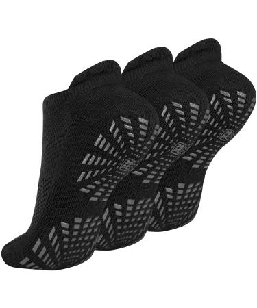 Merino Wool Grip Socks with Cushion, Non Slip Socks for Yoga, Hospital, Home, Soccer 3 Pairs-3 Black Medium