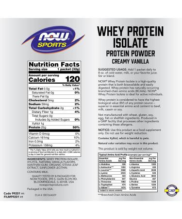 Now Foods Sports Whey Protein Isolate - Creamy Vanilla, 8 Packets (1.13 oz each) - High-Quality Protein Supplement - Buy Online on GoSupps.com
