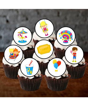 24 Fun Fair Carnival Theme Edible Cupcake Toppers - Stand Up Disc Wafer Cake Decorations - Buy Online on GoSupps.com
