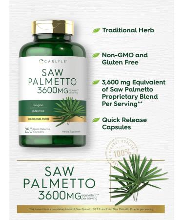 Carlyle Saw Palmetto for Men and Women | 250 Capsules | Herb Extract Supplement | Serenoa Repens | Non-GMO and Gluten Free - Buy Online on GoSupps.com