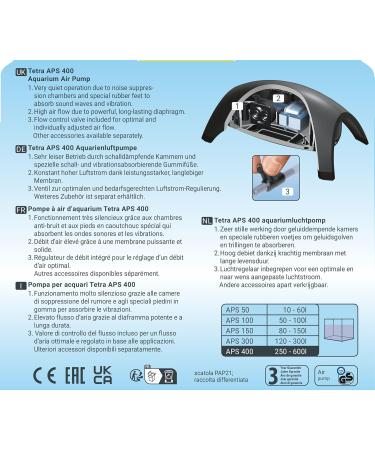 Tetra APS 400 Aquarium Air Pump - Quiet Diaphragm Pump for 250-600L Aquariums | International Shipping Available - Buy Online on GoSupps.com