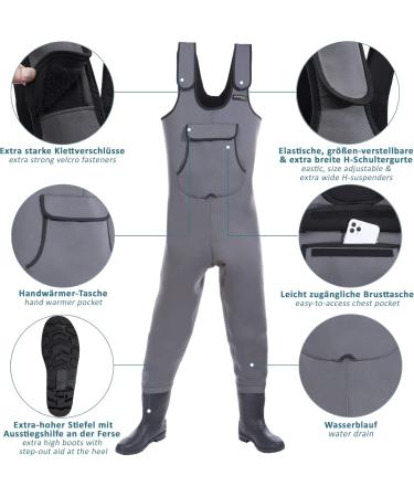 Smartpeas Waterproof Neoprene Waders with Rubber Boots - Perfect Fishing Trousers for Men + Bonus Thermo Socks 47-48 Dark Gray - Buy Online on GoSupps.com