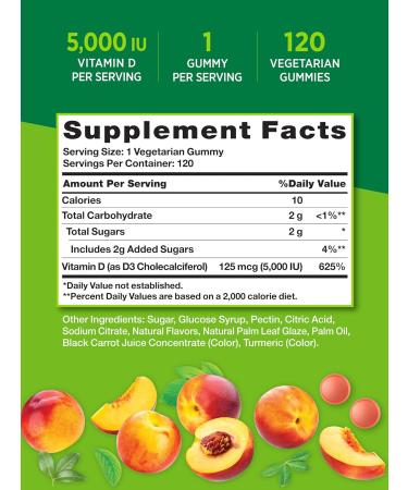 Nature's Truth Vitamin D3 Gummies 5000 IU - 120 Count | Vegetarian Non-GMO & Gluten Free | Peach Flavor - Buy Online on GoSupps.com