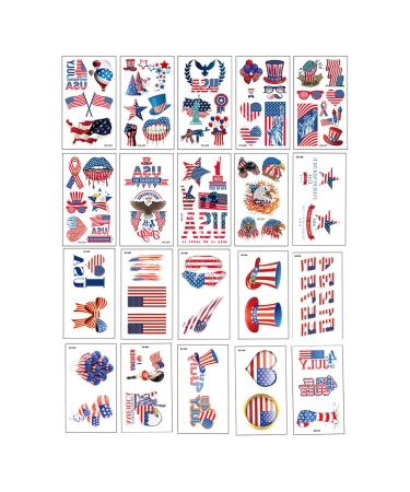 Memorial Day Temporary Tattoos  20 Sheets Tattoo Sticker Masquerade Prank Makeup for Memorial Day Independence Day