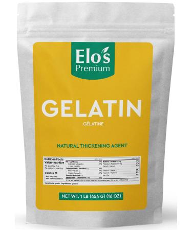 Gelatin (1lb 454g) by Elo s Premium |100% All-Natural Food Grade powder Unflavored Thickener| Packaged In Canada| Used As Thickener Stabilizer Texturiser| Non-GMO Gluten Free| Make Yogurt Fruit Gelatins Puddings and more