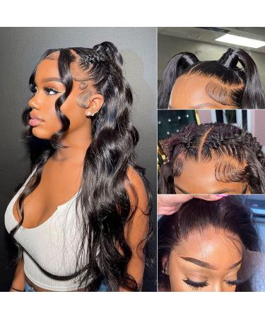 ALIPOP 360 Lace Front Human Hair Wig Body Wave Brazilian 22 Inch Black - Pre Plucked 360 Lace Frontal Wig for Women with Baby Hair - Glueless 180% Density - Buy Online on GoSupps.com