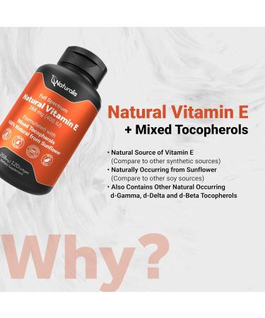 Naturalis Sunflower Vitamin E 268mg (400 IU) with Mixed Tocopherols | Essential Skin Vitamin & Immune Support | Non-GMO Soy & Gluten Free | 120 Softgels 120 Count (Pack of 1) - Buy Online on GoSupps.com
