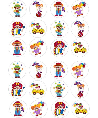 24 edible Clowns Circus childrens party decorations Iced/Icing Cupcake Topper Edible Fairy Cake Bun Toppers Round - Buy Online on GoSupps.com