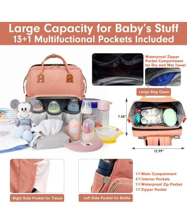 Fexkean Diaper Bag - Multifunctional Baby Backpack with Foldable Bed | Large Capacity Travel Diaper Bag in Pink - Buy Online on GoSupps.com