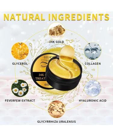 24K Gold Eye Mask Under Eye Gel Patches with Collagen - 60 Pieces | Reduce Puffiness, Dark Circles, and Wrinkles | Eye Bags Treatment - Buy Online on GoSupps.com