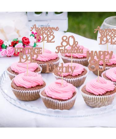 80th Birthday Cupcake Toppers - 30Pcs Rose Gold Vintage 1942 Decorations | Hello 80 Cake Topper and Seventy & Fabulous Picks Included - Buy Online on GoSupps.com